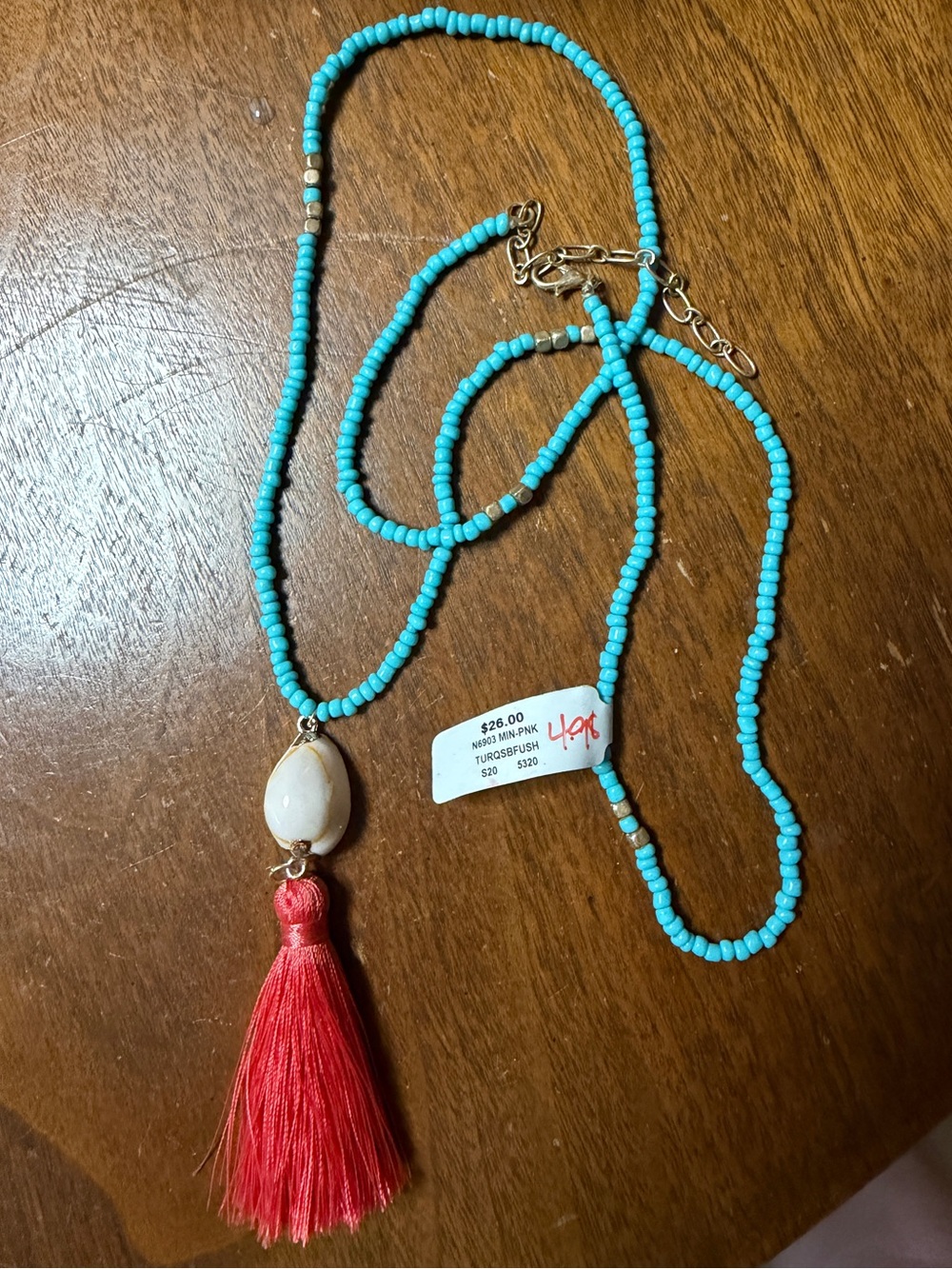 NWT Boho Seed Bead Necklace with Cowrie Shell and Tassel